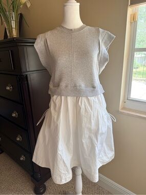 NWT Daily Practice Anthropologie Twofer Open Back Sweatshirt Poplin Dress | Sm